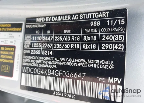 2016 Mercedes-Benz Glc 300 4Matic from USA, damaged, VIN WDC0G4KB4GF036647